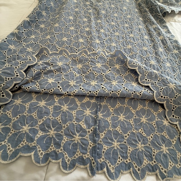 ZARA Eyelet Embroidered Cotton Dusty Blue Dress Women’s Large - Picture 7 of 12